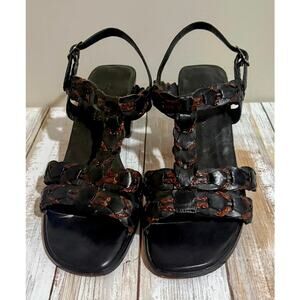 Cole Haan Black Brown‎ Leather Block Heel Strappy Sandal Size 8.5B